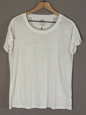 prAna Lightweight Sheer Tee White Rolled Sleeve Crew Neck Size Large